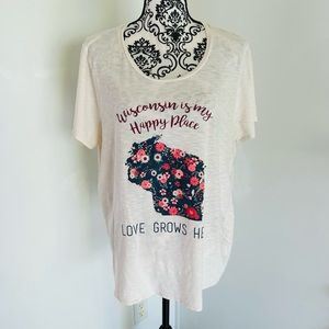 Maurices Women’s Plus Ivory Love Grows Here Wisconsin Crew Neck T-Shirt